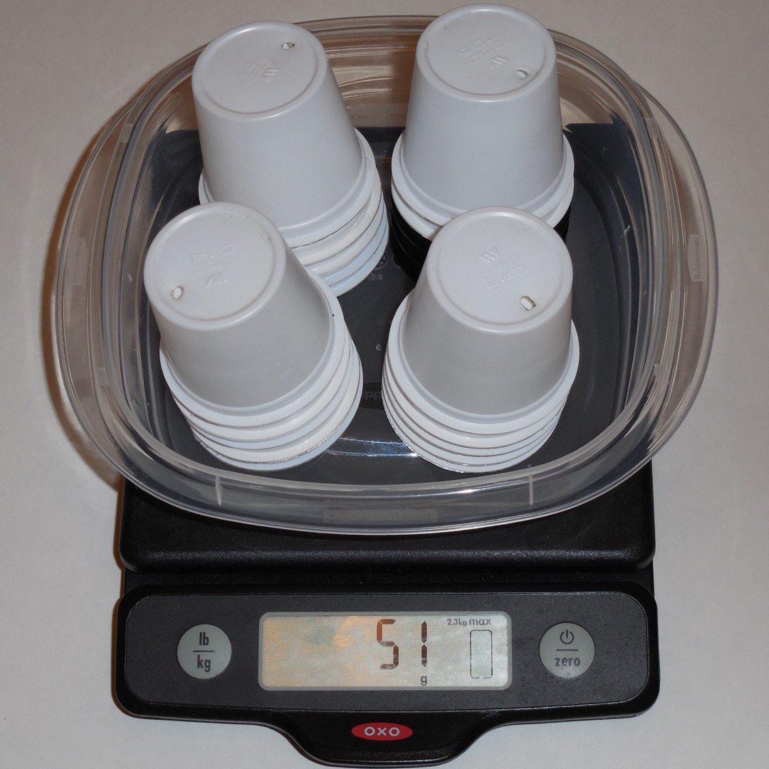 20 k-cups on a scale weighing 51 grams